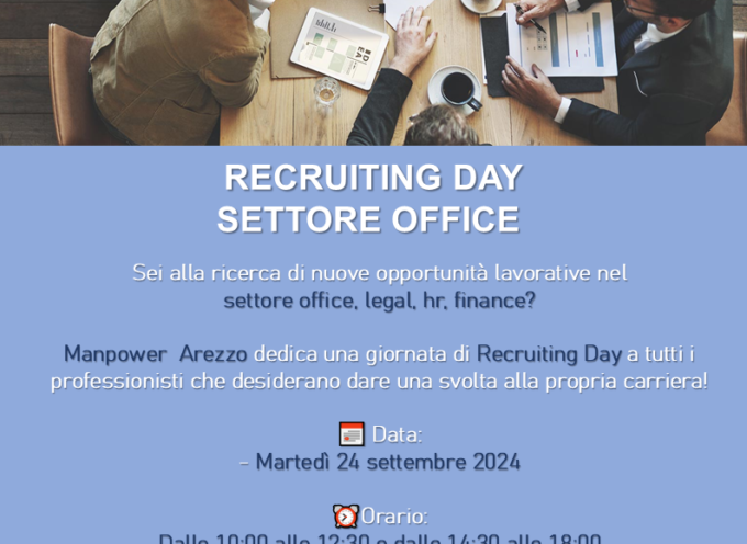 Manpower Arezzo: 24 settembre, recruiting day settore office