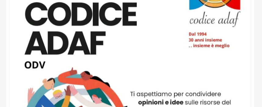 Incontro con l’Associazione Codice ADAF | 26 ottobre 2024, alle ore16.30, presso il Centro ChirurgicoTocano – Arezzo.