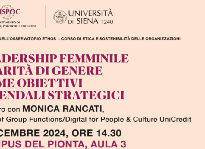 Leadership femminile, ad Arezzo si discute sulla riduzione del divario di genere nel mondo del lavoro. Ospite la manager Monica Rancati. 3 dicembre